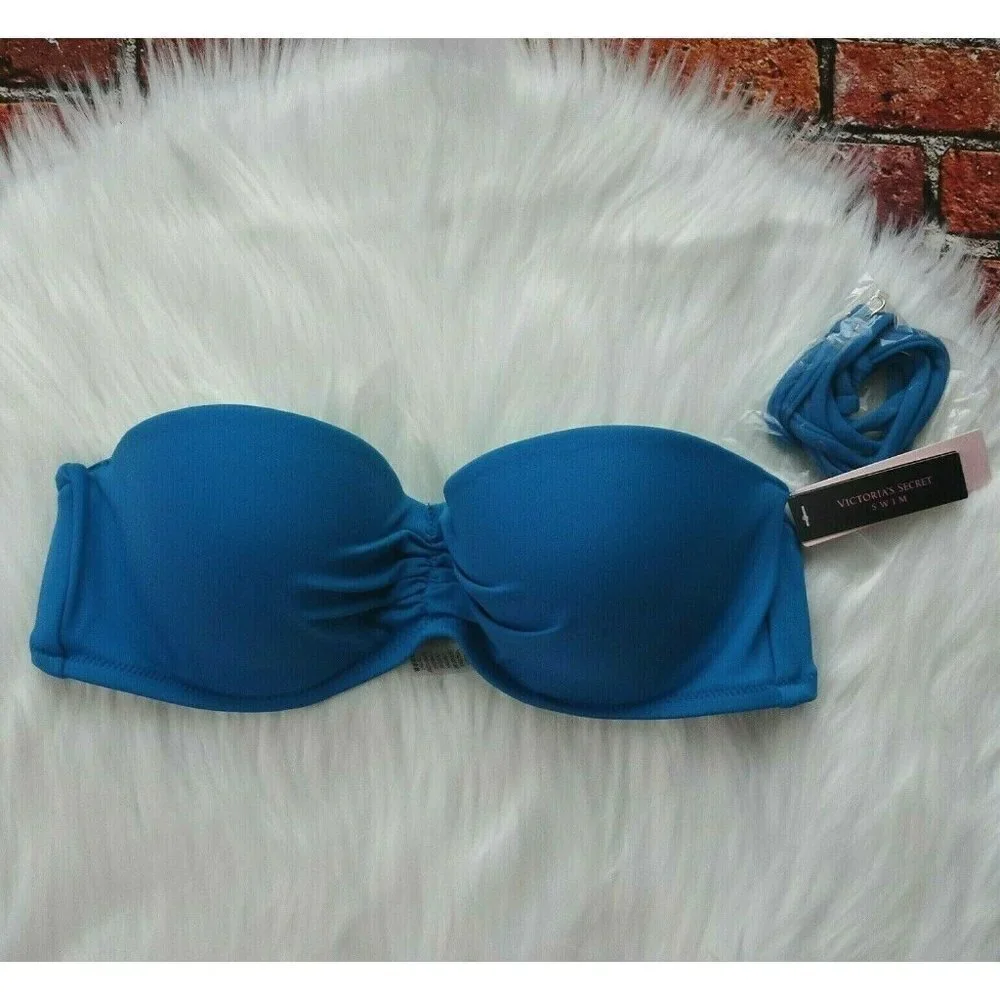 New Victoria's Secret Malta Bandeau Bikini Swim Top Wear Cosmo Blue Swimwear 32B